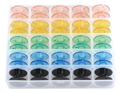 Caja Con 25 Carreteles Acrílicos De Máquina De Coser Colores
